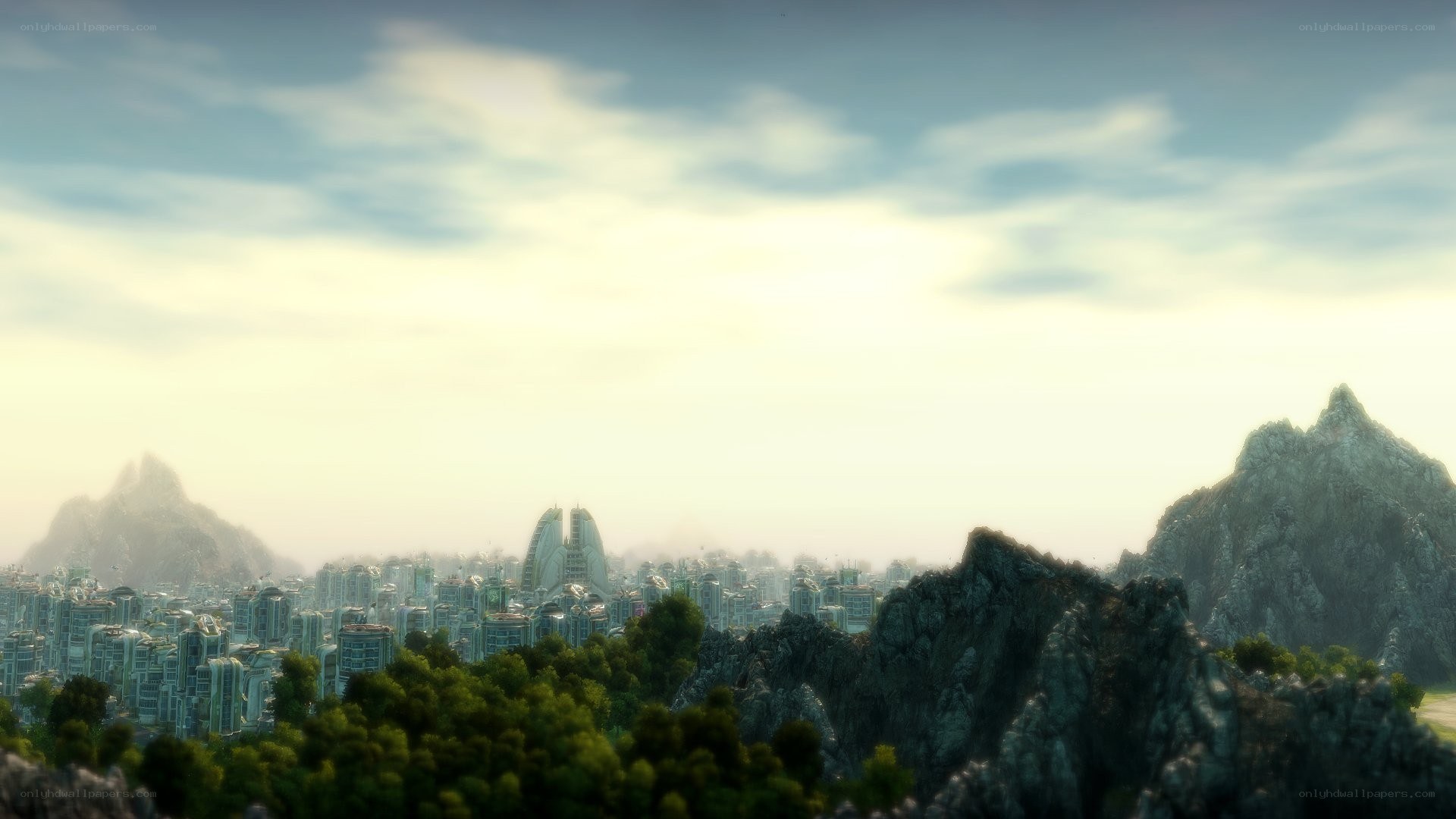 futuristic cityscape at dawn