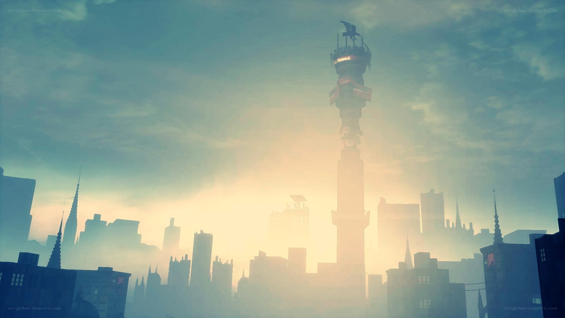futuristic cityscape at dawn