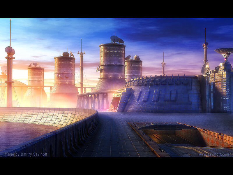 futuristic cityscape at dawn