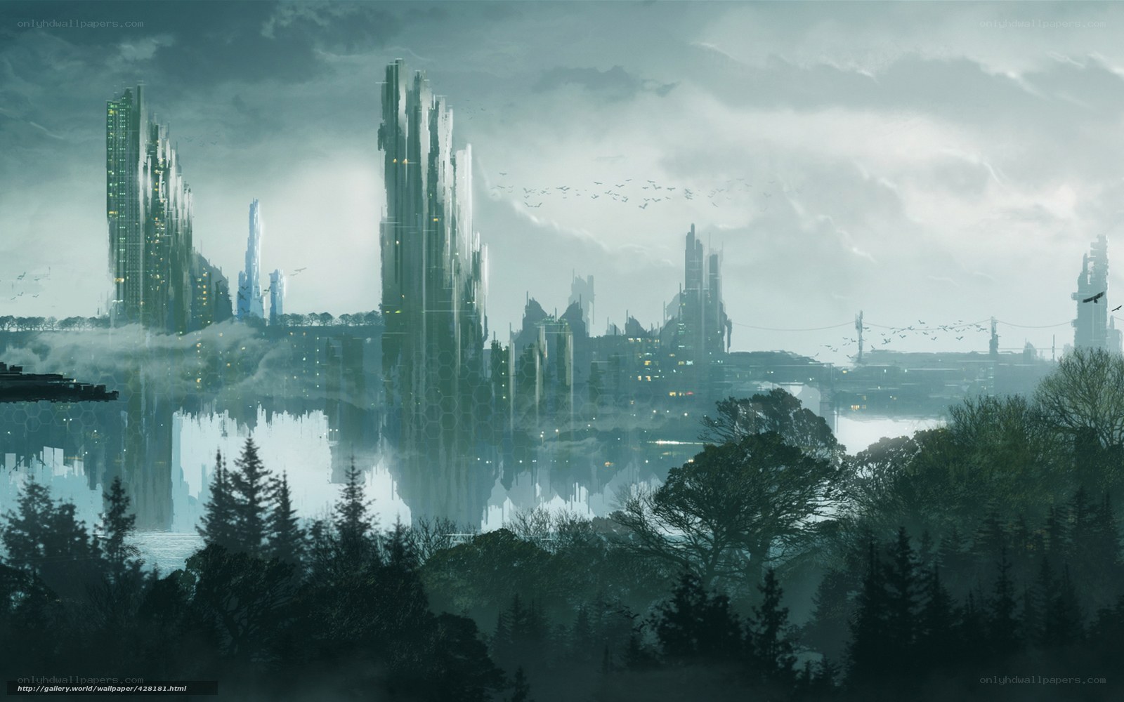 futuristic cityscape at dawn