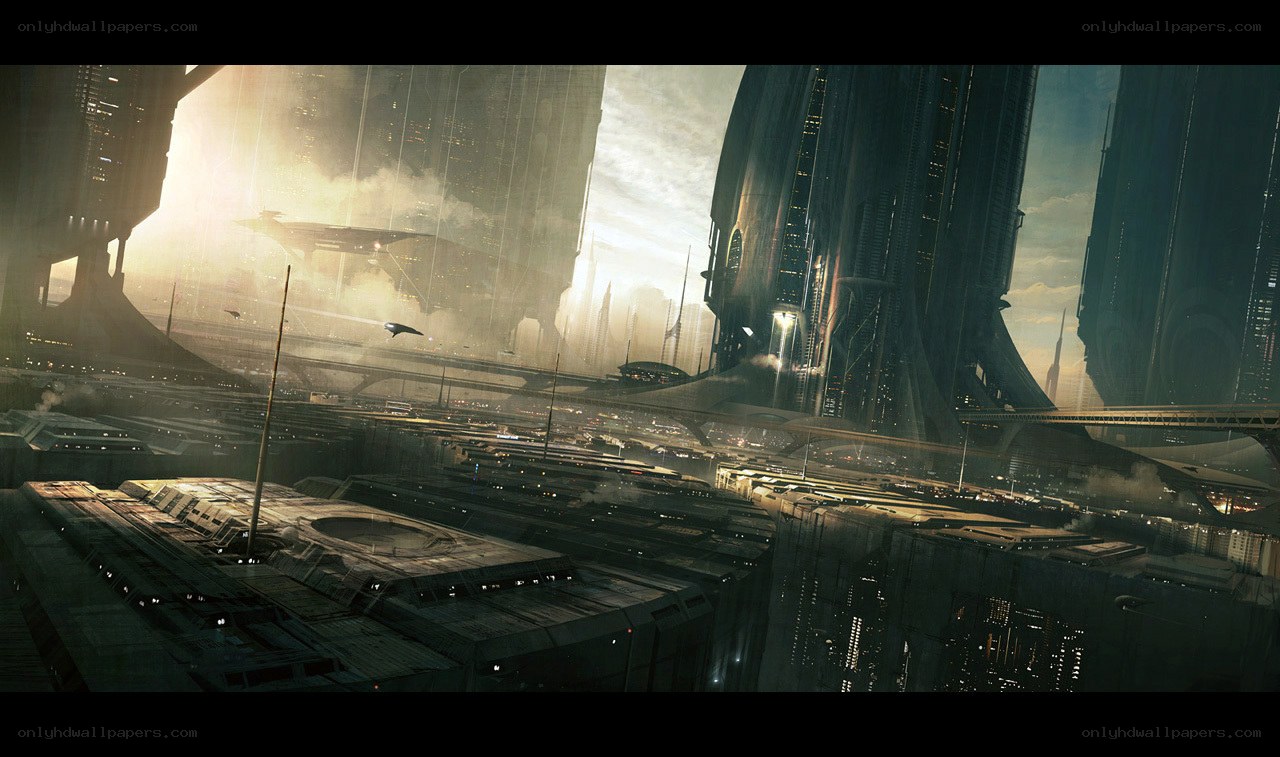 futuristic cityscape at dawn