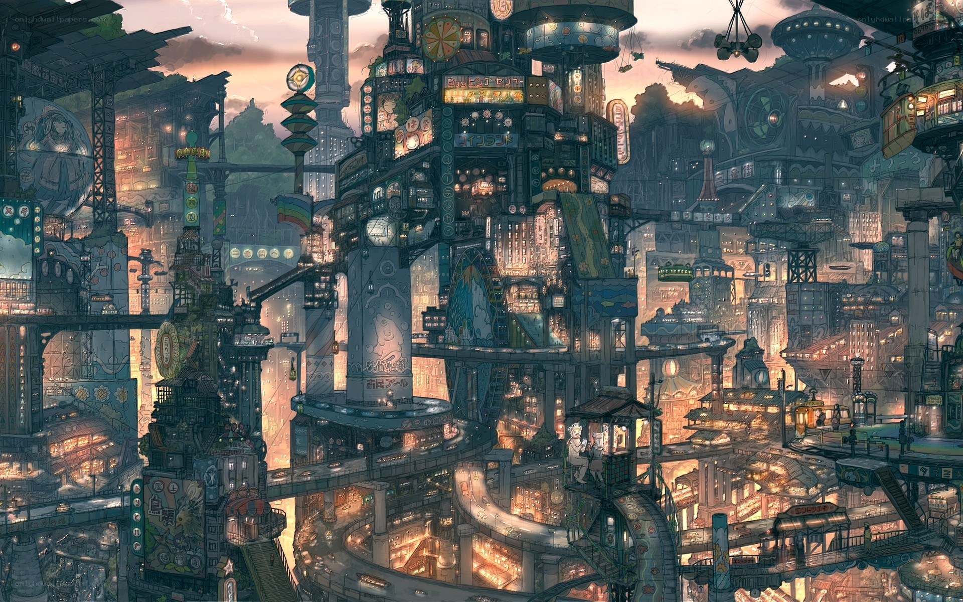 futuristic cityscape at dusk