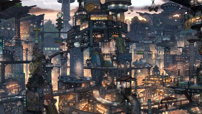 futuristic cityscape at dusk