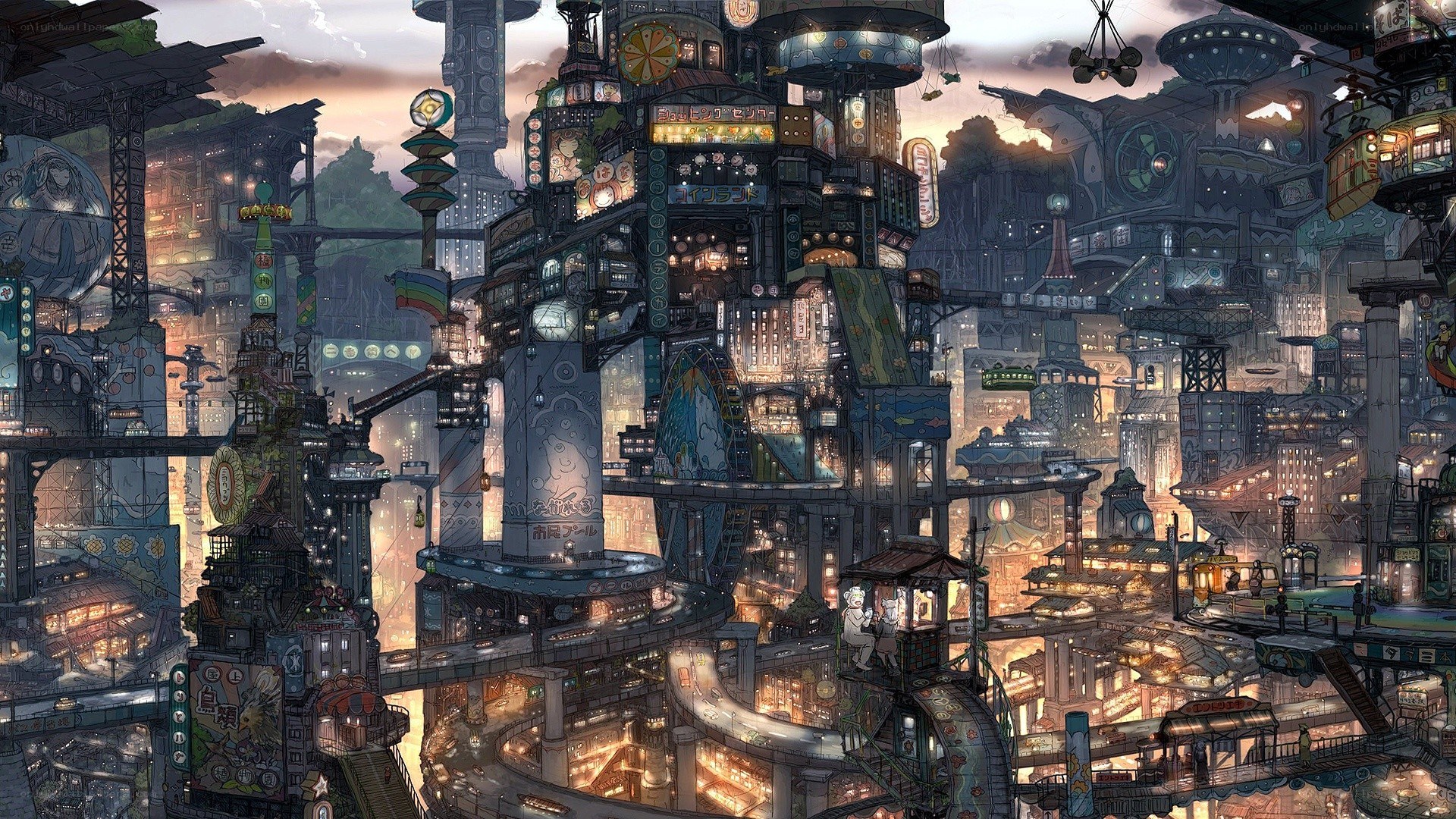 futuristic cityscape at dusk
