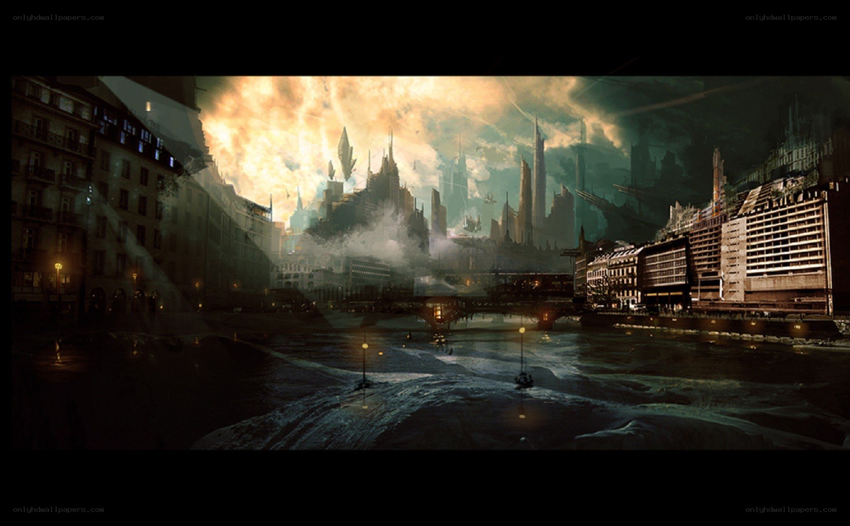futuristic cityscape at dusk
