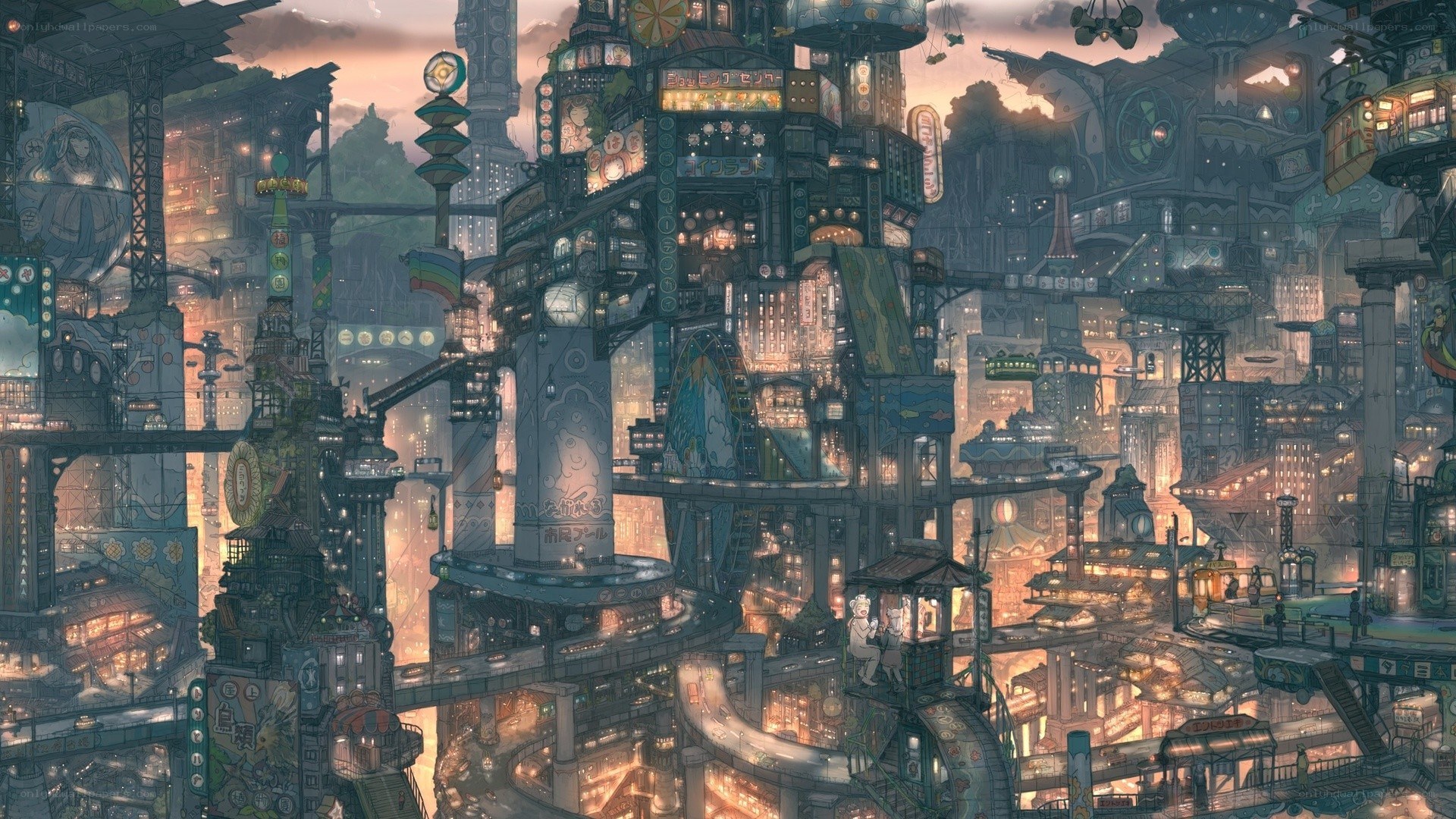 futuristic cityscape at dusk
