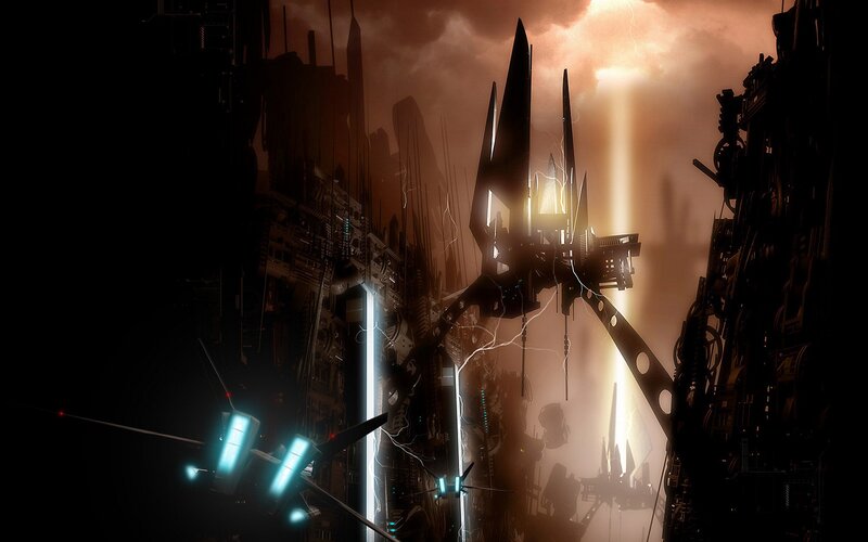 futuristic cityscape at dusk