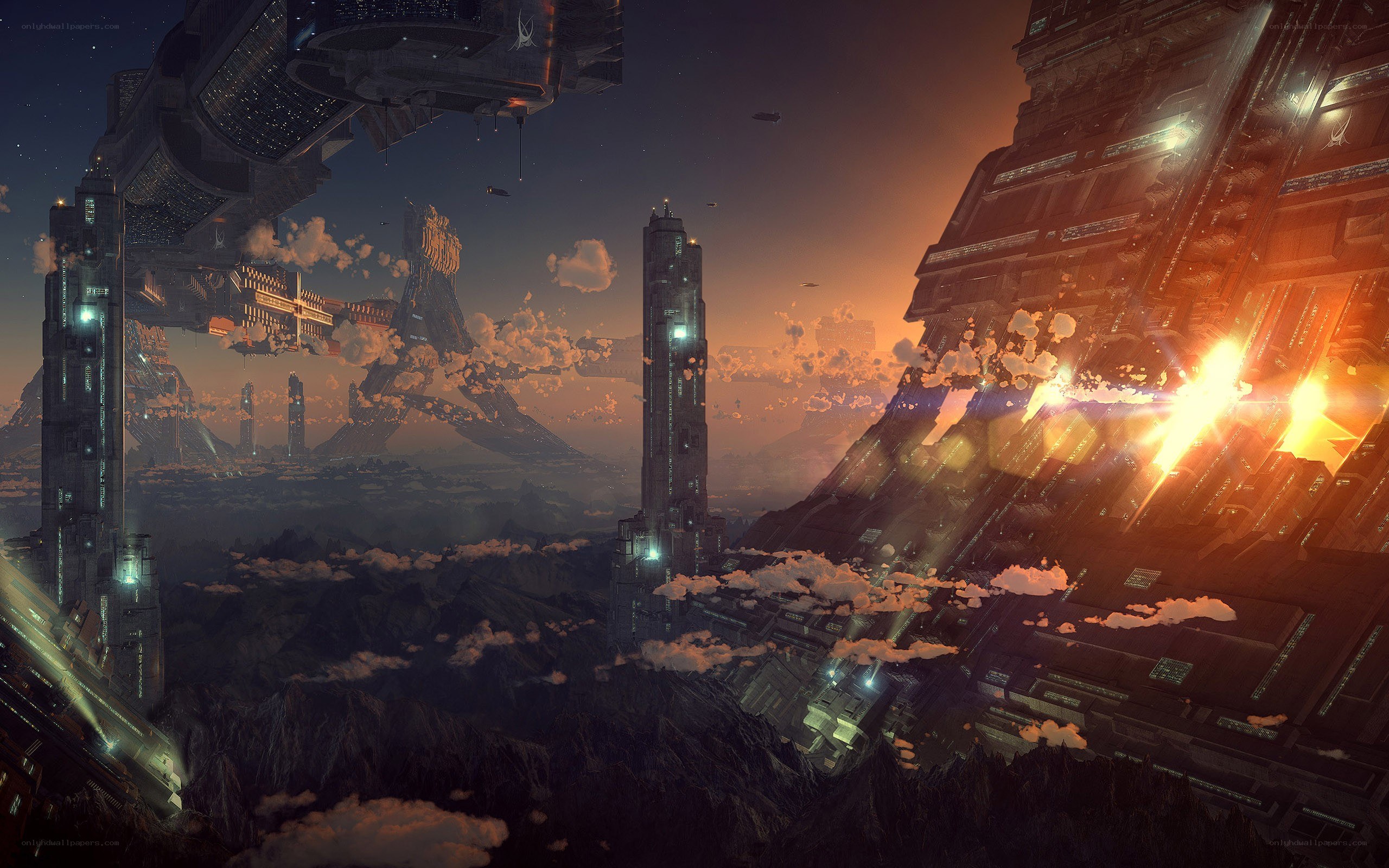 futuristic cityscape at dusk