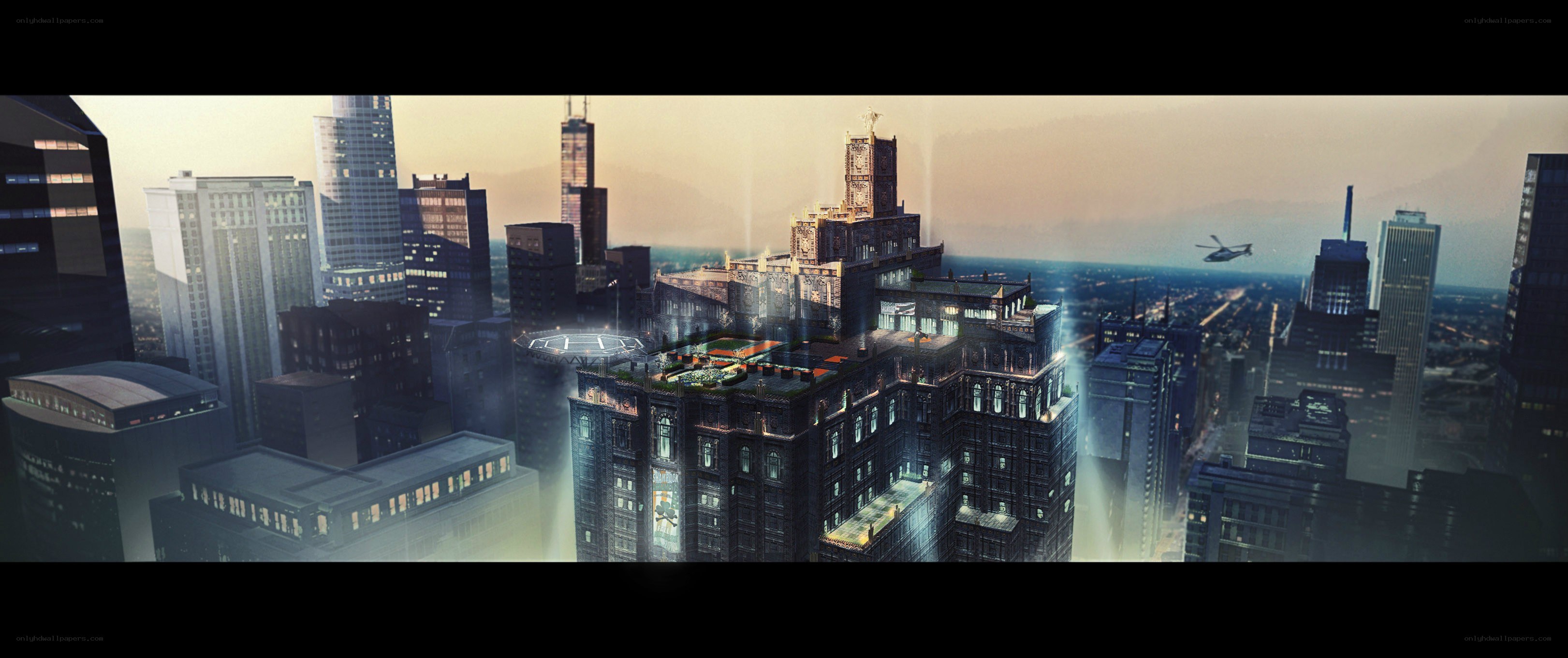futuristic cityscape at dusk
