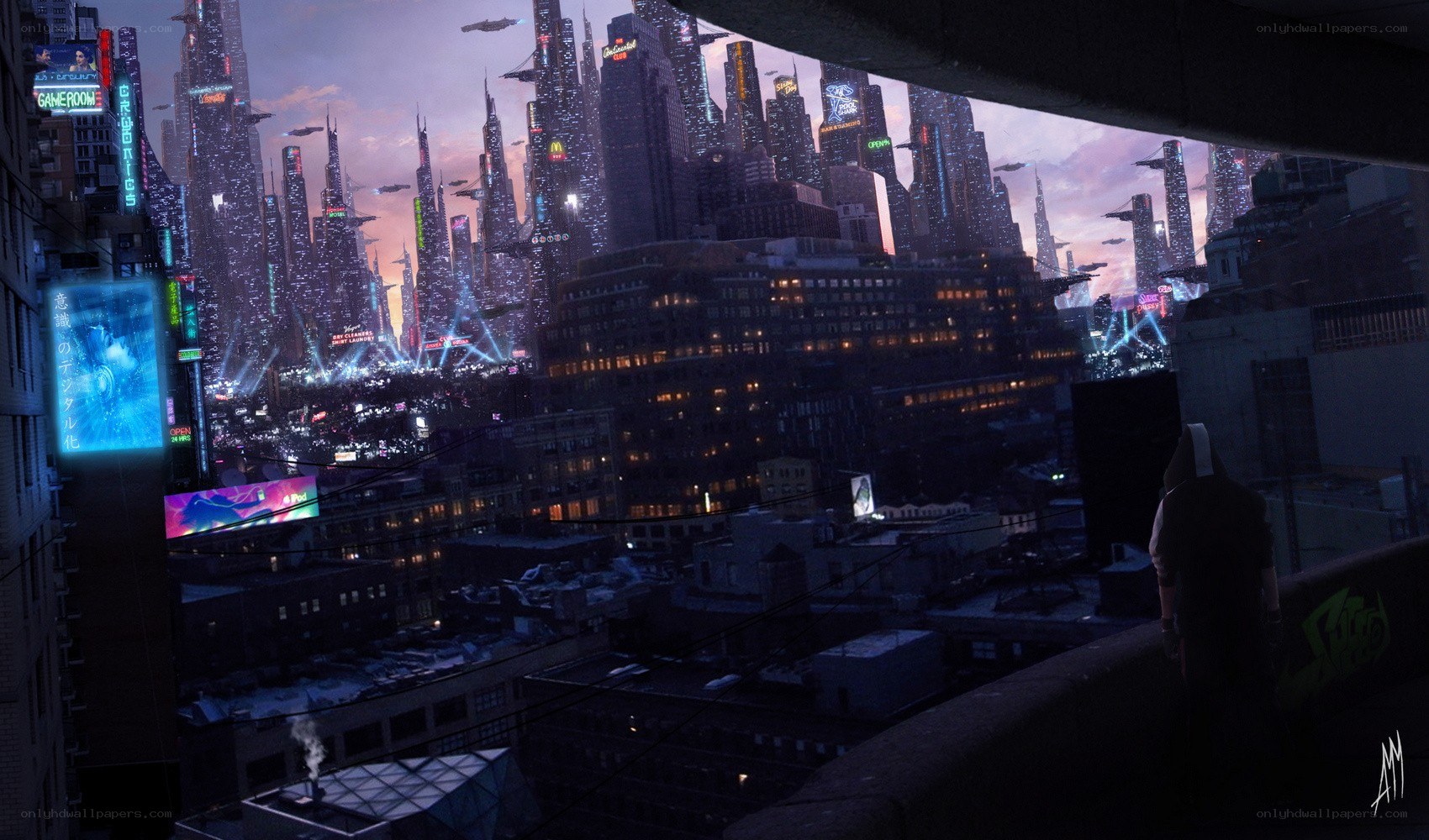 futuristic cityscape at dusk