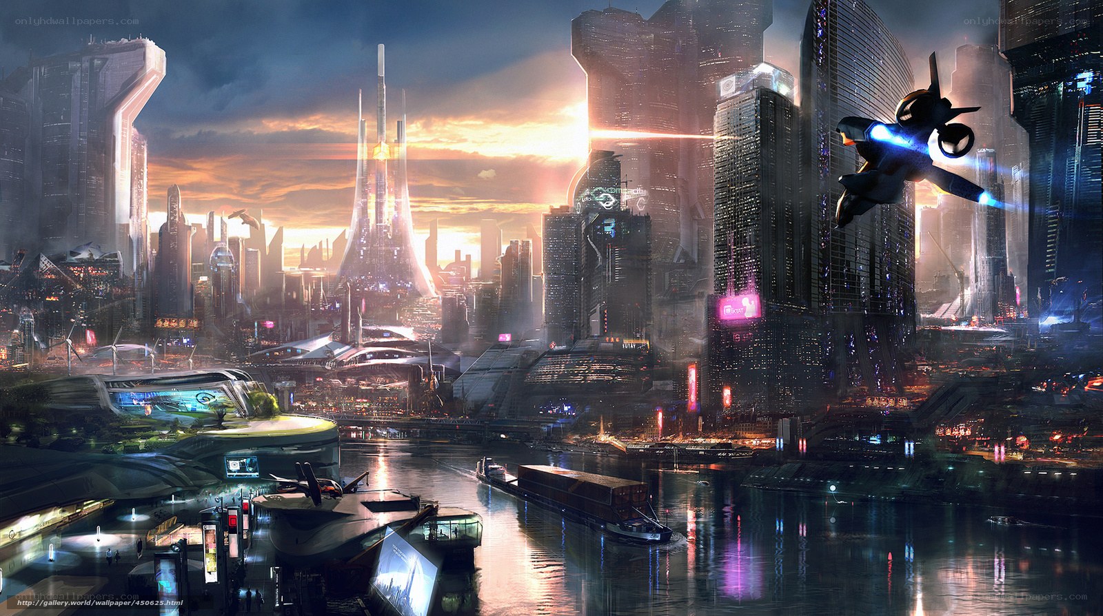 futuristic cityscape at dusk