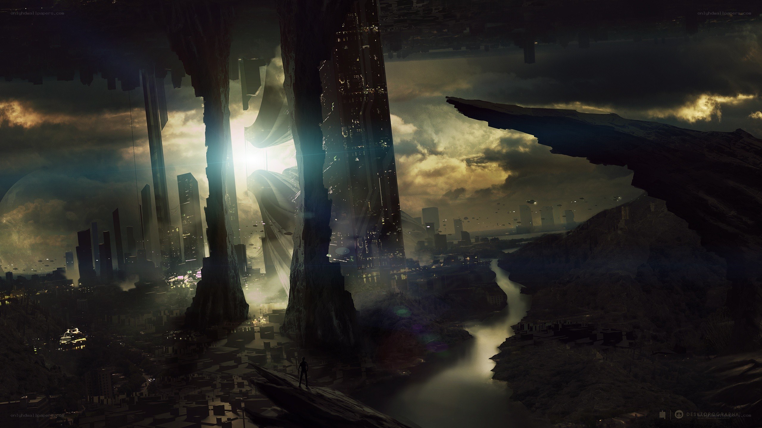 futuristic cityscape at dusk