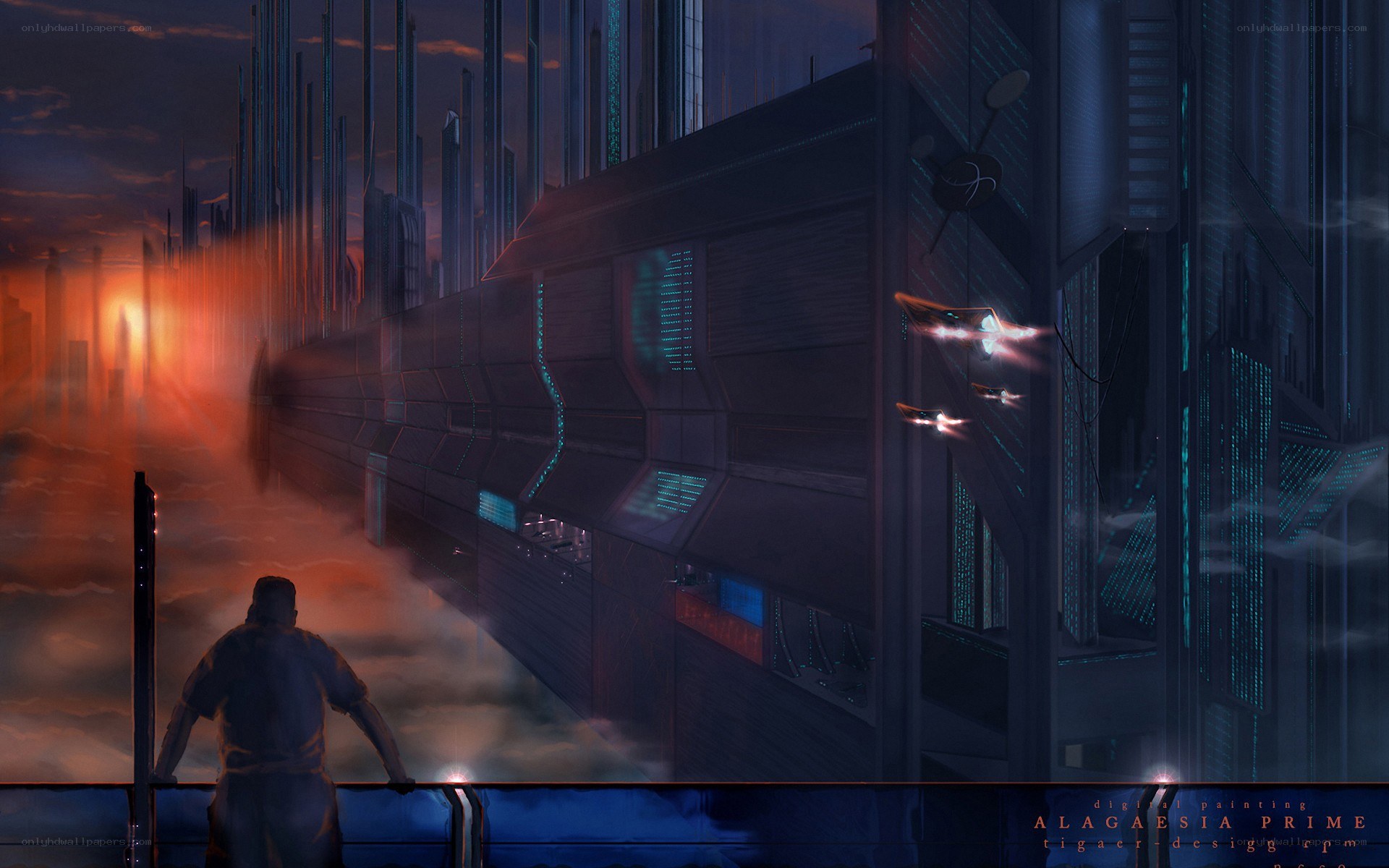 futuristic cityscape at dusk