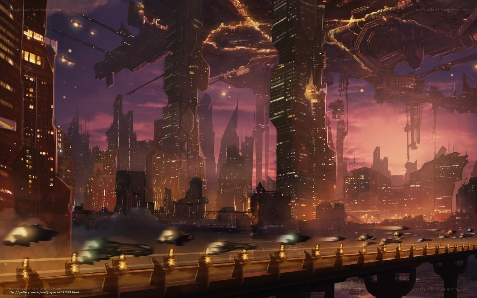 futuristic cityscape at dusk
