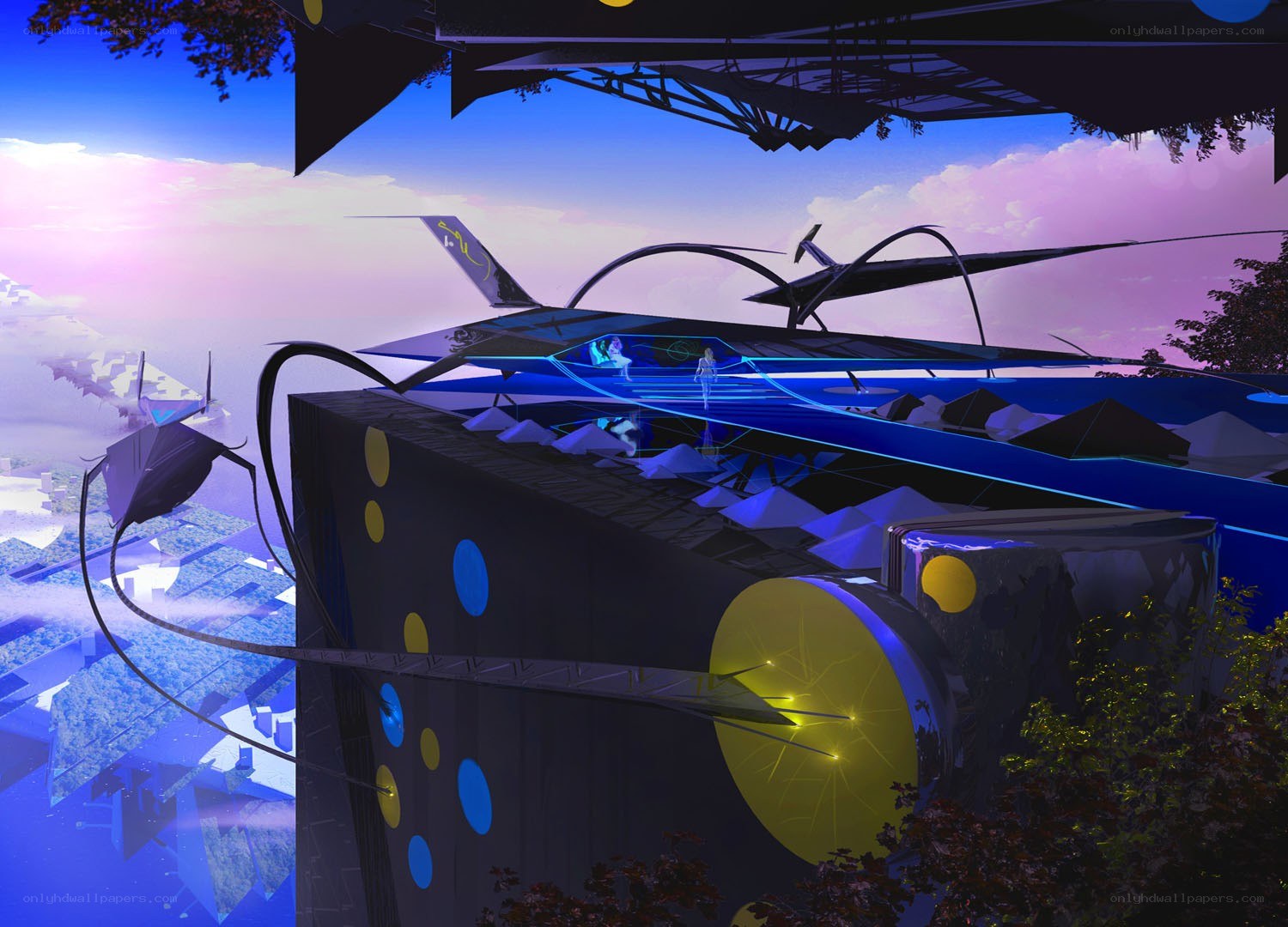 futuristic cityscape at dusk