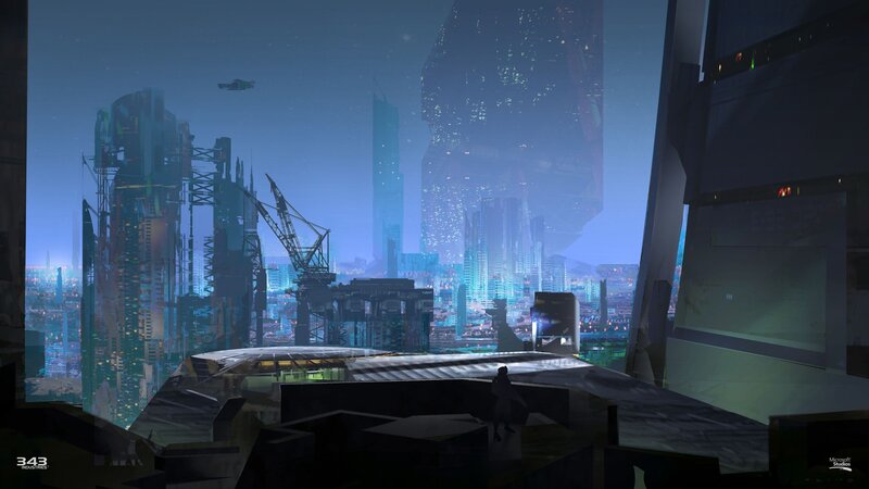 futuristic cityscape at dusk