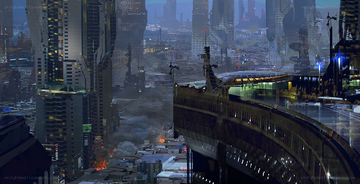 futuristic cityscape at dusk