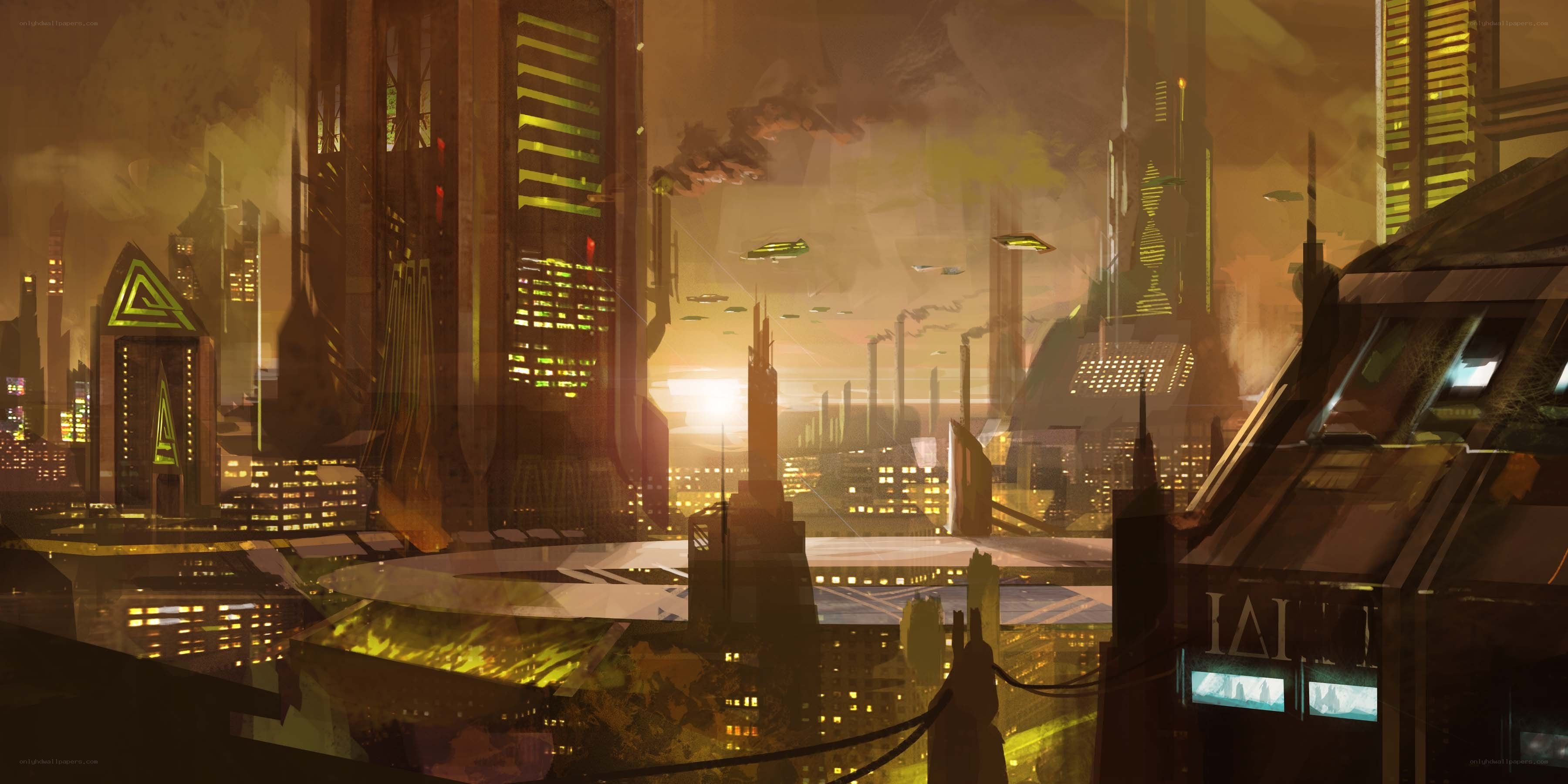 futuristic cityscape at dusk