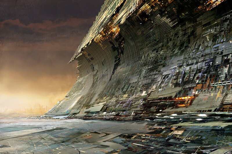 futuristic cityscape at dusk