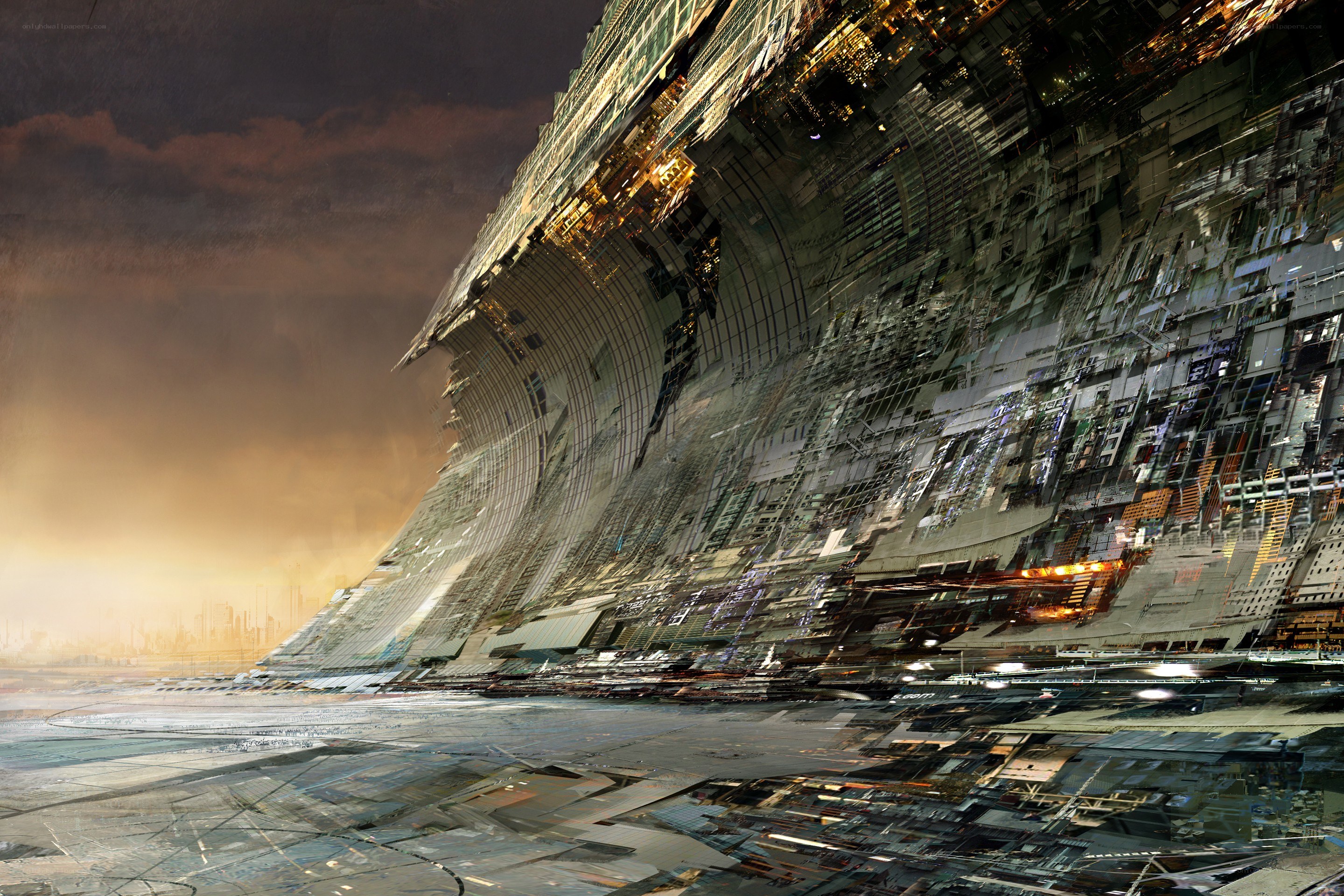 futuristic cityscape at dusk
