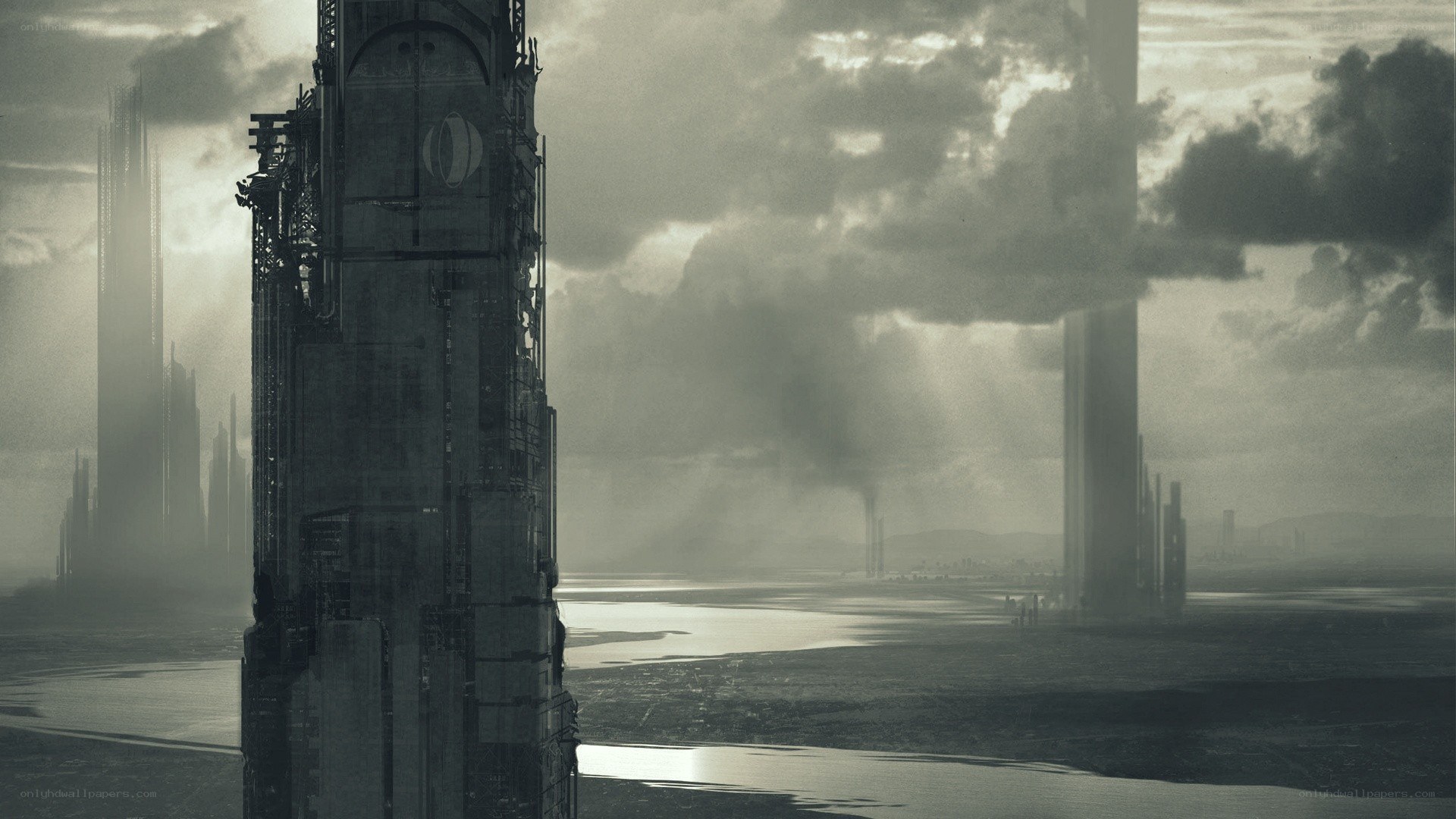 futuristic cityscape at dusk