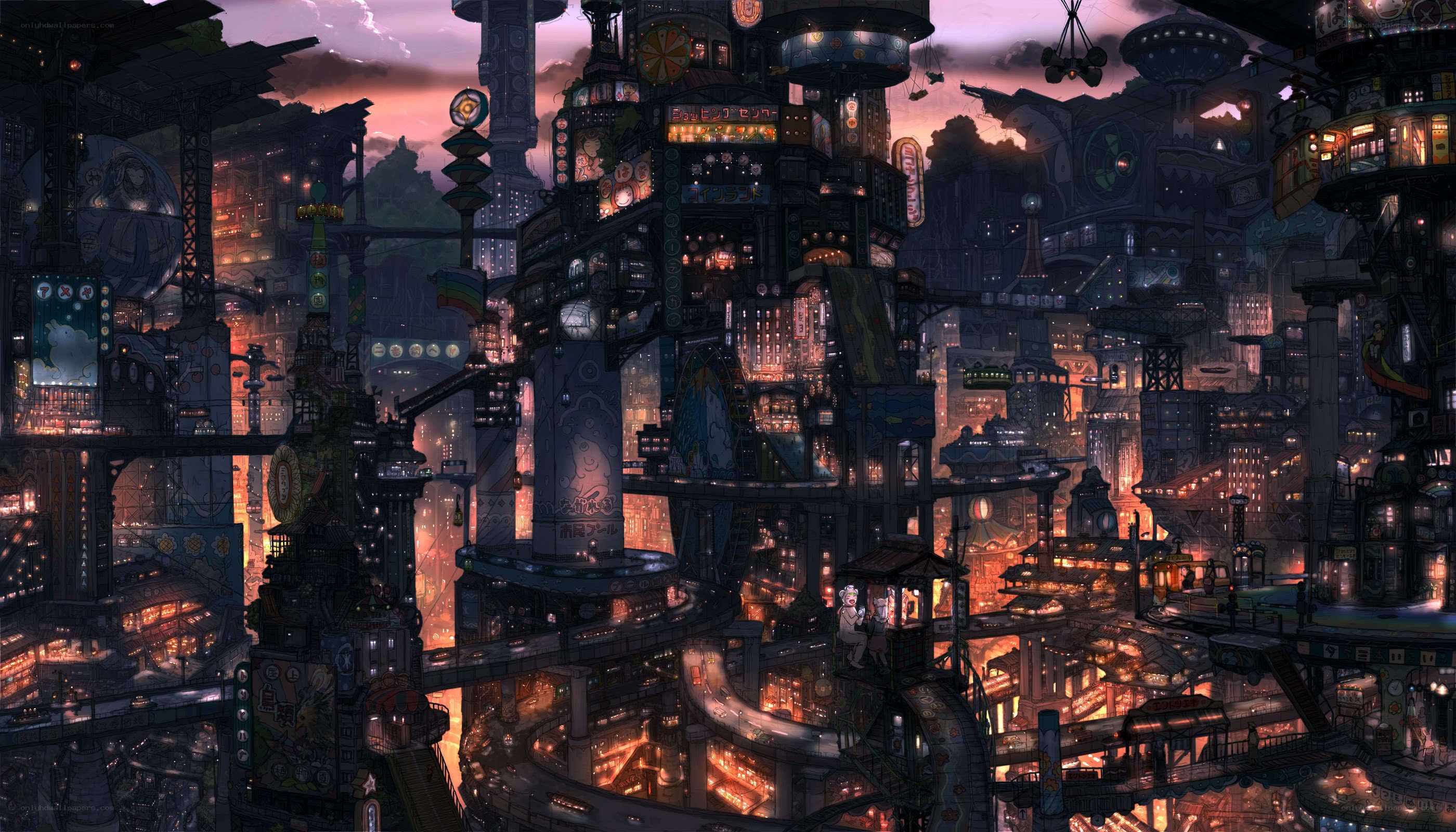 futuristic cityscape at dusk