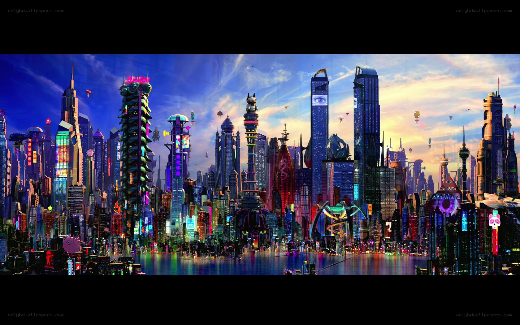 futuristic cityscape at dusk
