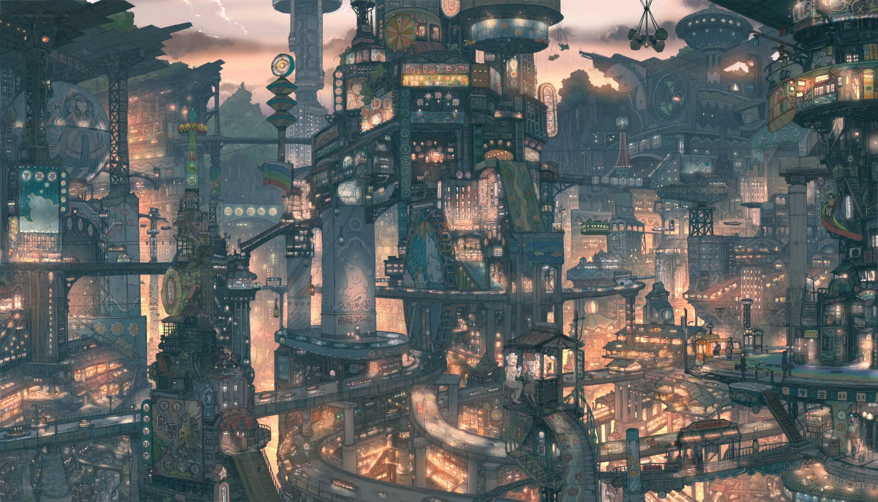 futuristic cityscape at dusk