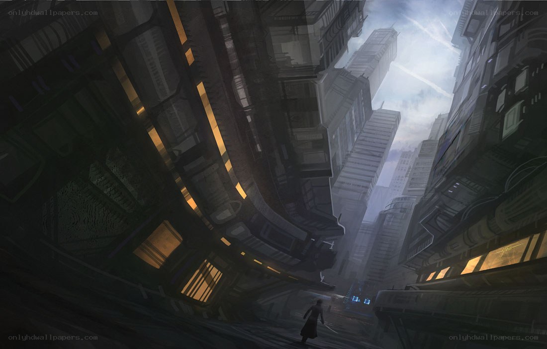 futuristic cityscape at dusk