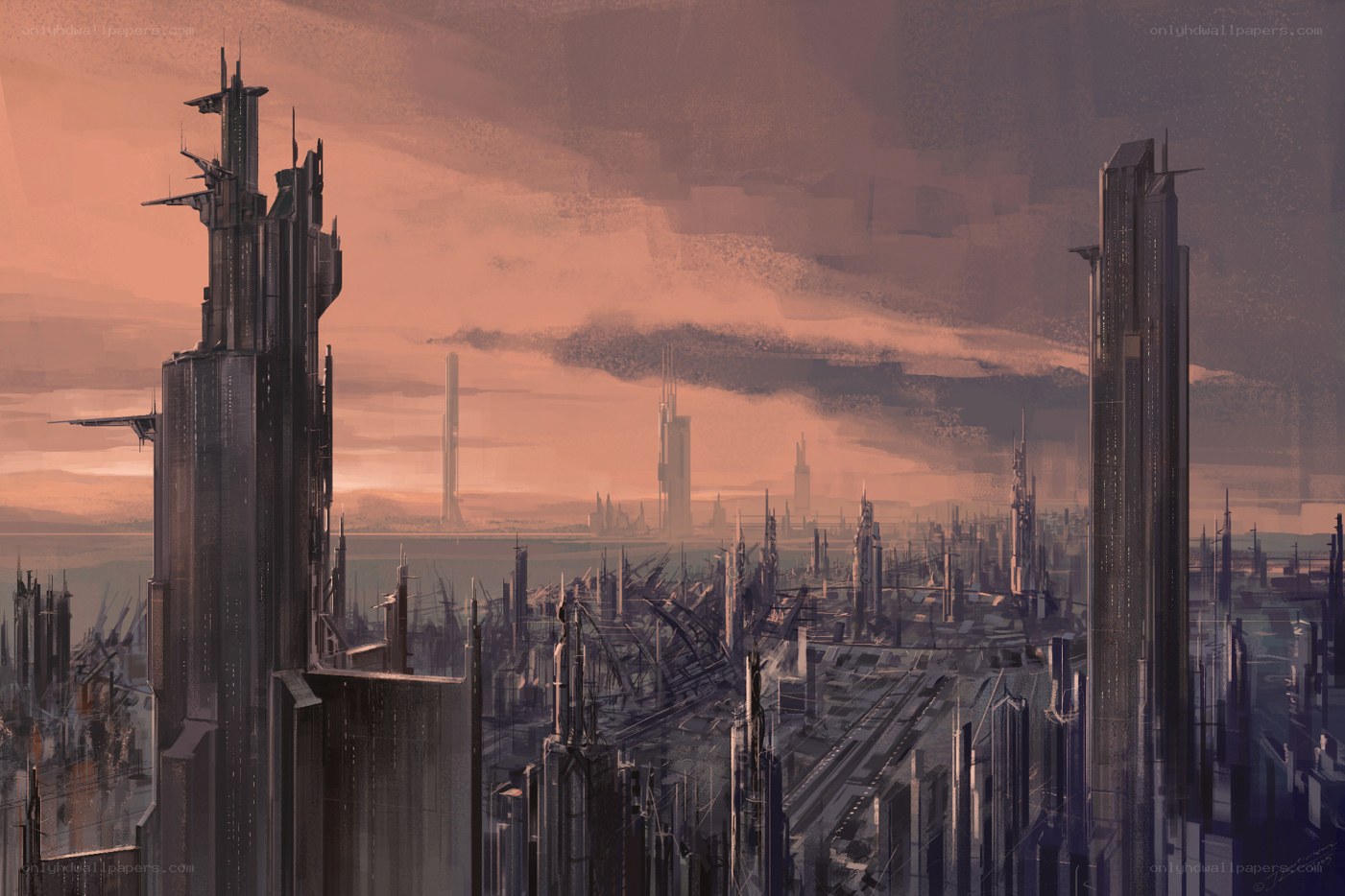 futuristic cityscape at dusk