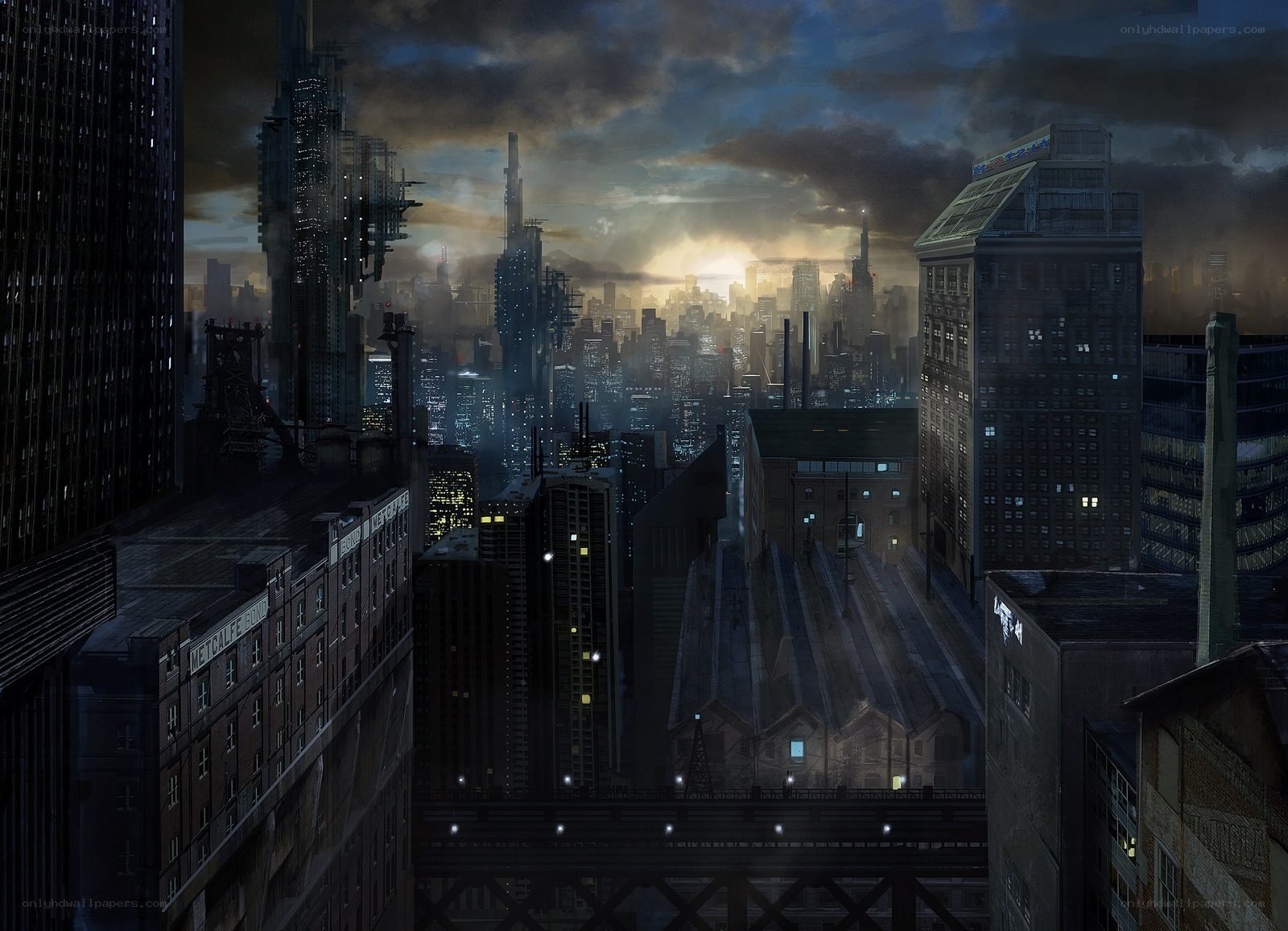 futuristic cityscape at dusk