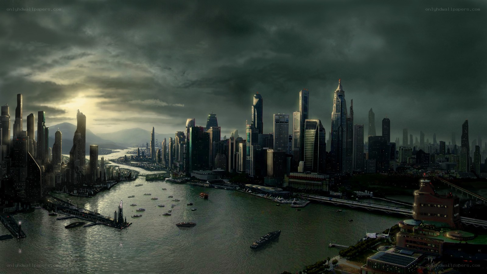 futuristic cityscape at dusk