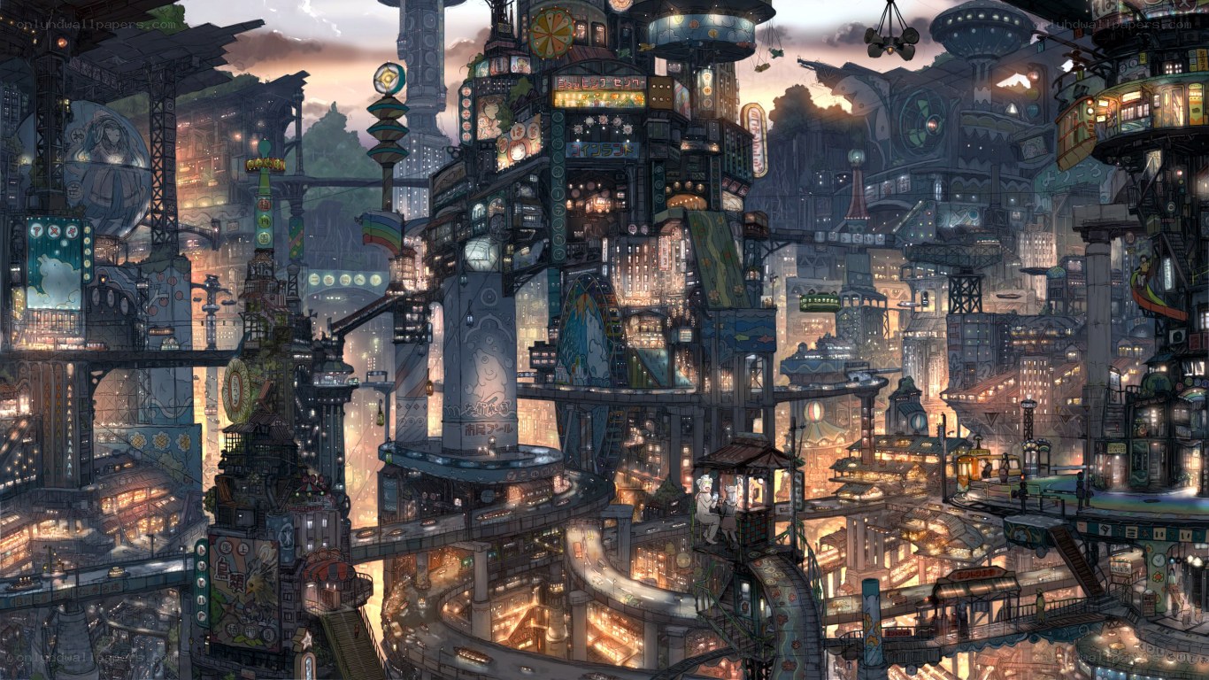 futuristic cityscape at dusk