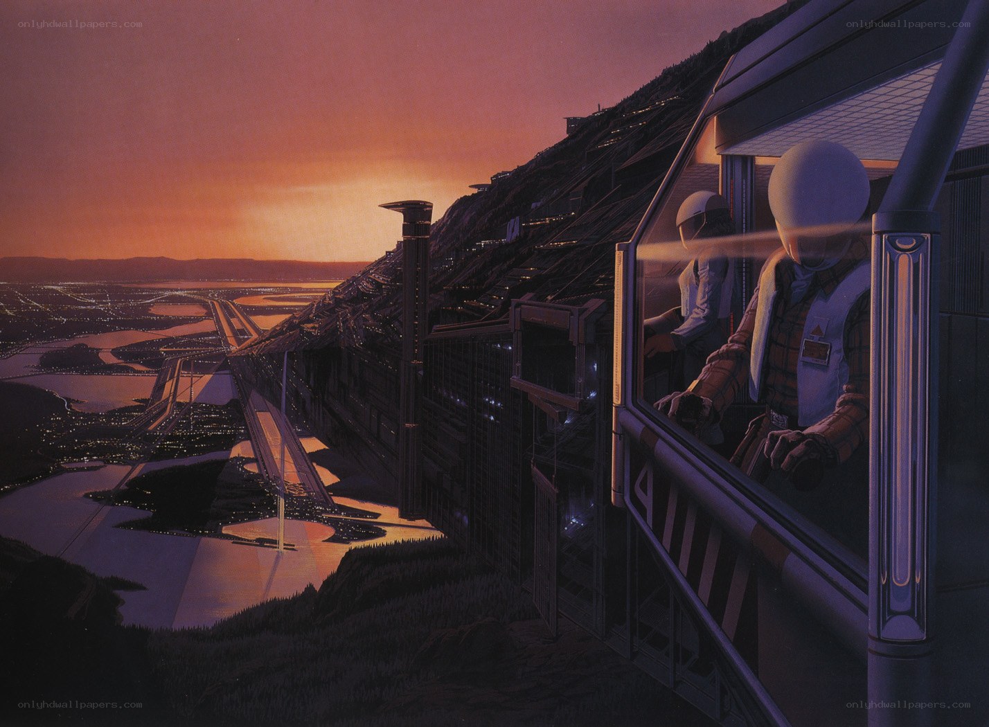 futuristic cityscape at dusk