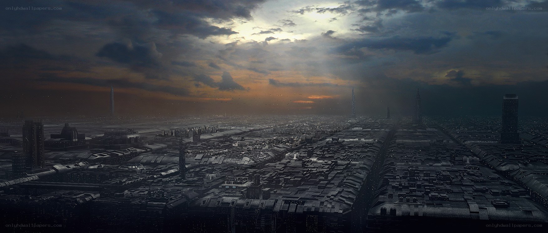 futuristic cityscape at dusk