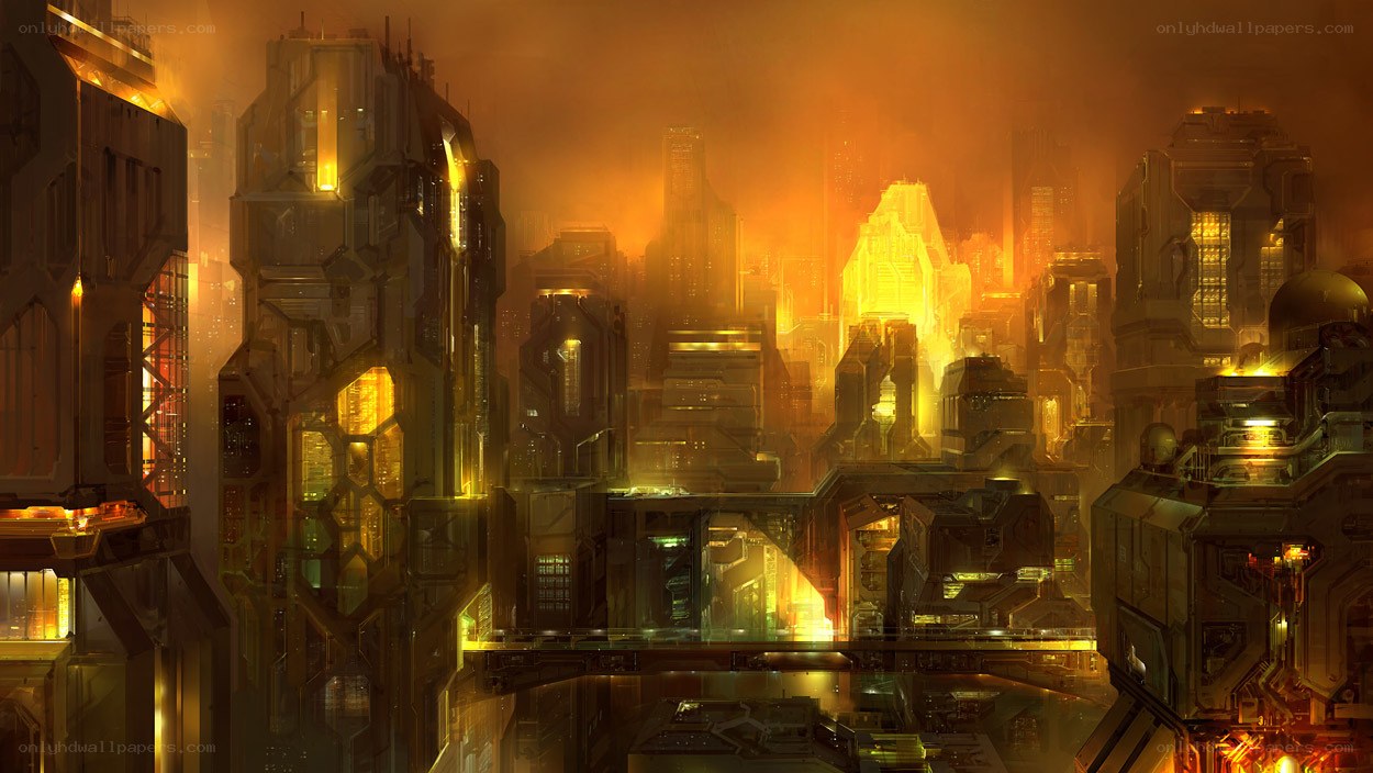 futuristic cityscape at dusk