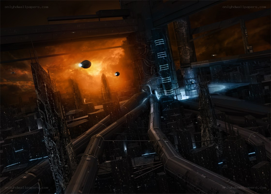 futuristic cityscape at dusk