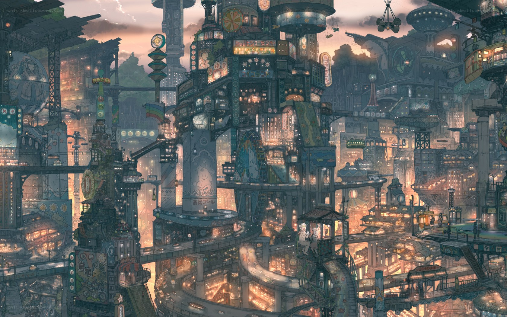 futuristic cityscape at dusk