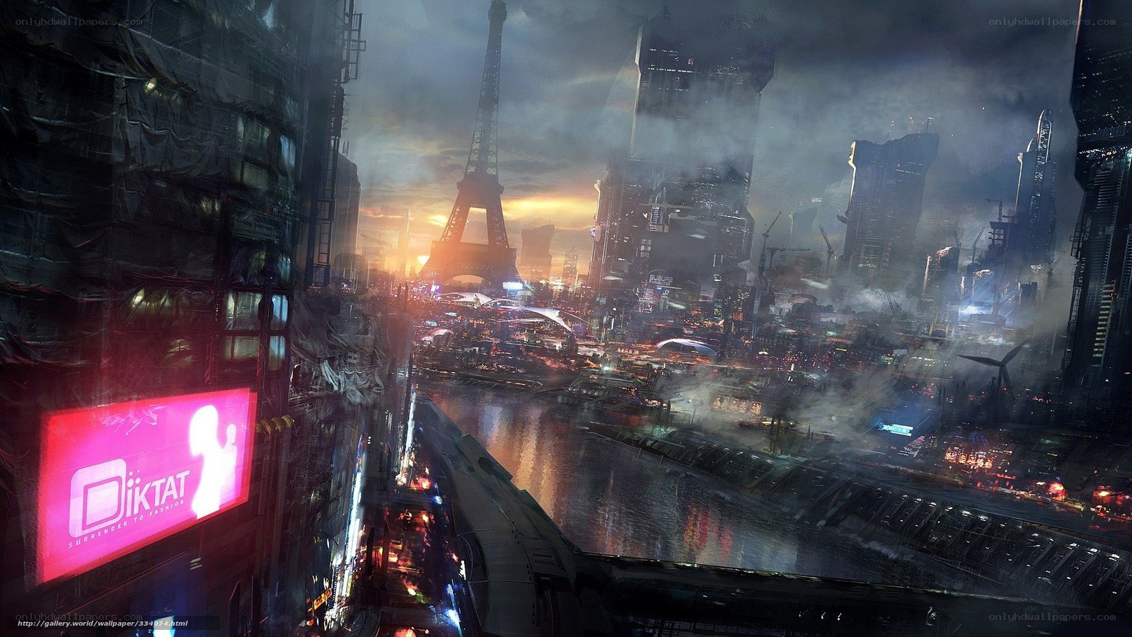 futuristic cityscape at dusk