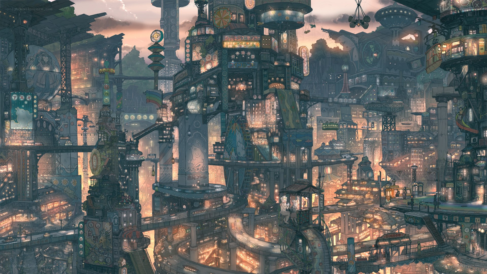 futuristic cityscape at dusk