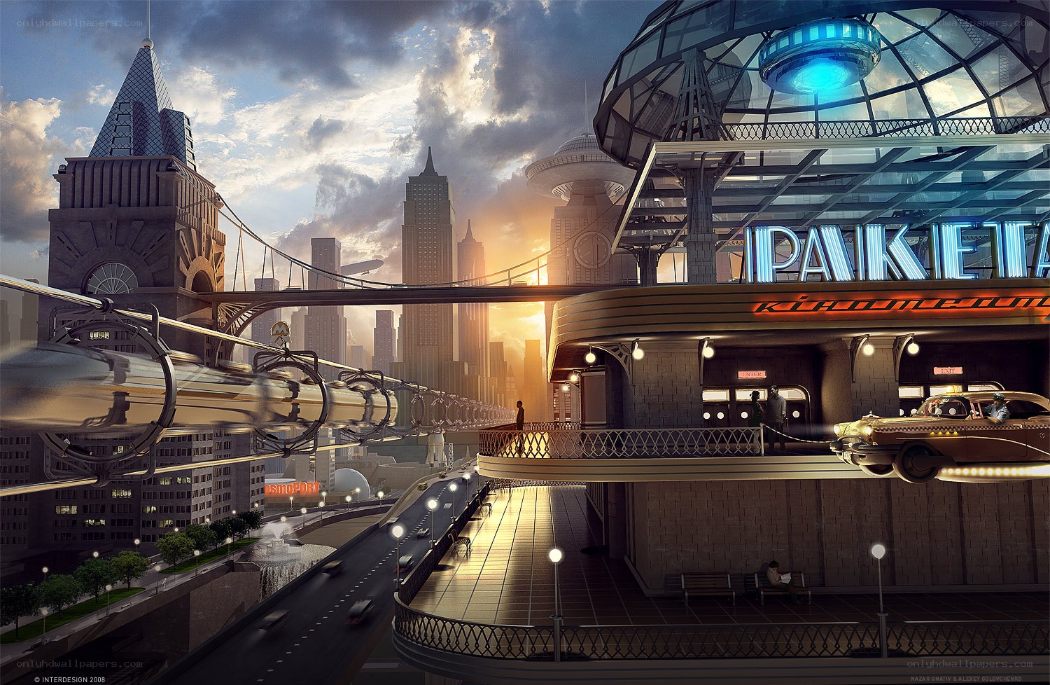 futuristic cityscape at dusk