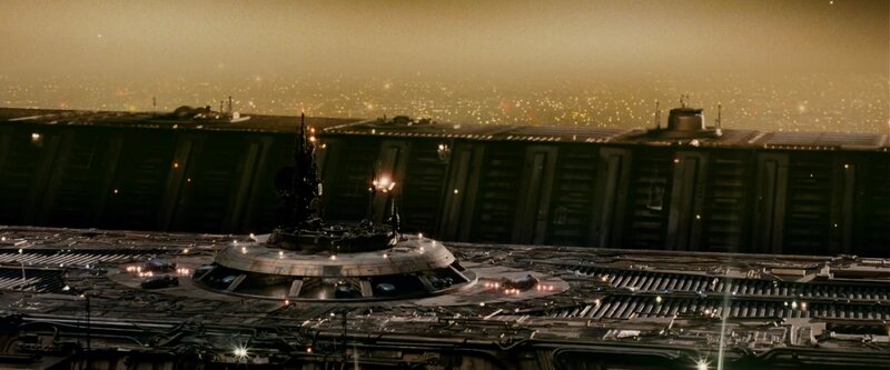 futuristic cityscape at dusk