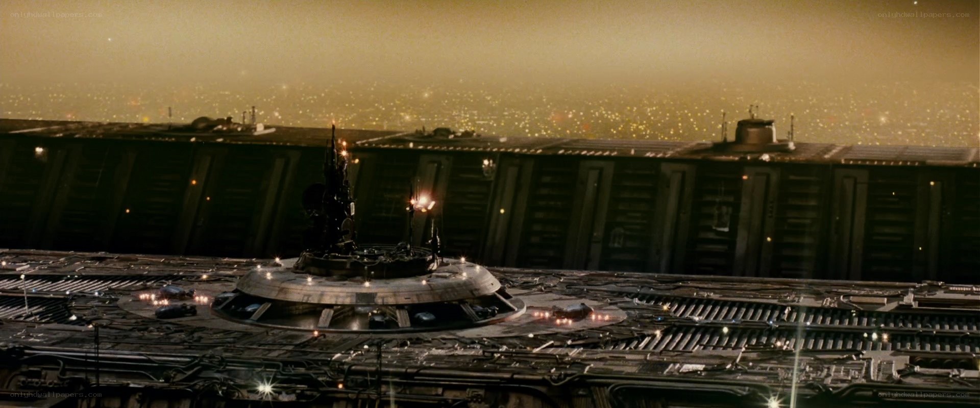 futuristic cityscape at dusk