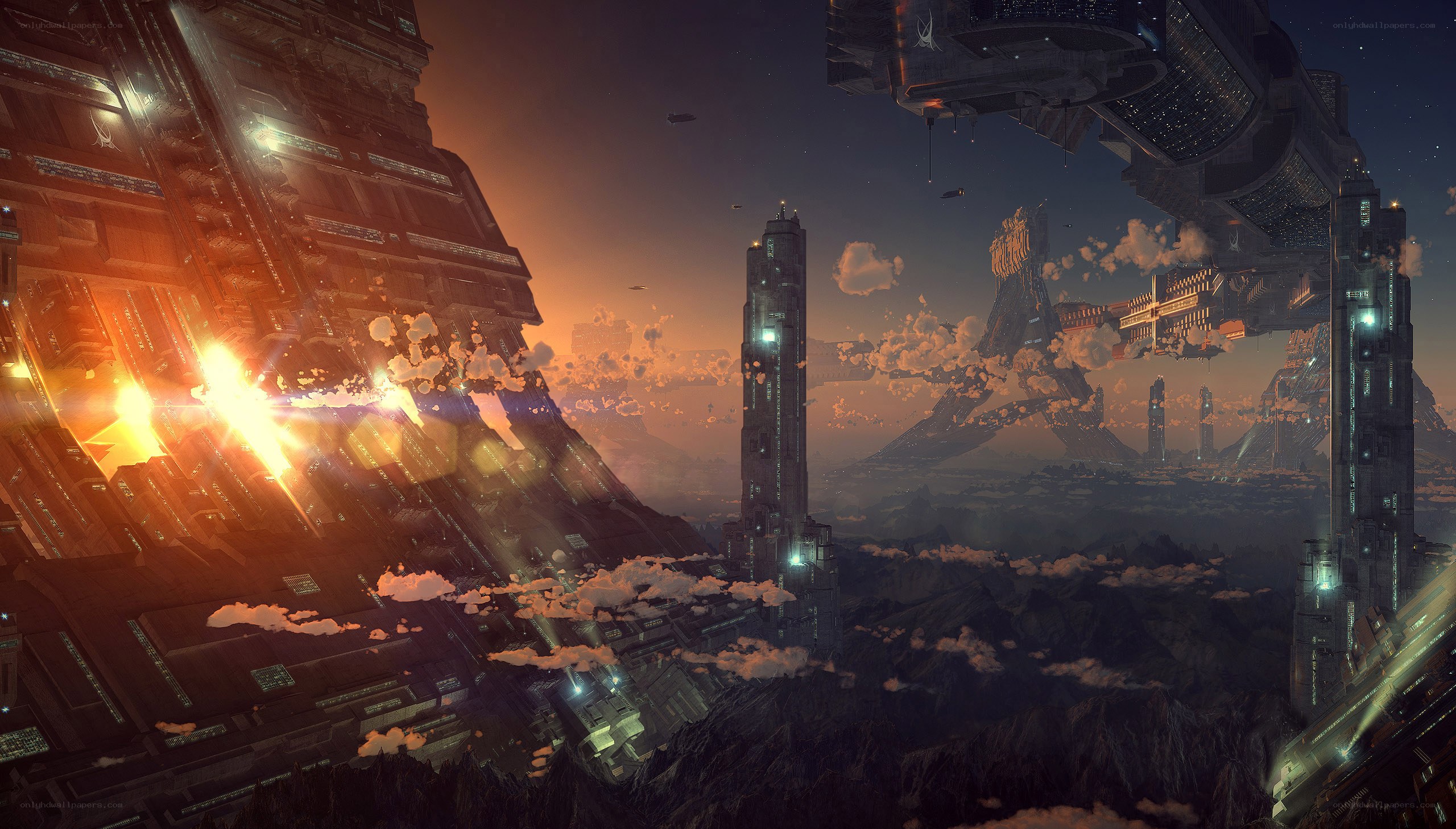 futuristic cityscape at dusk