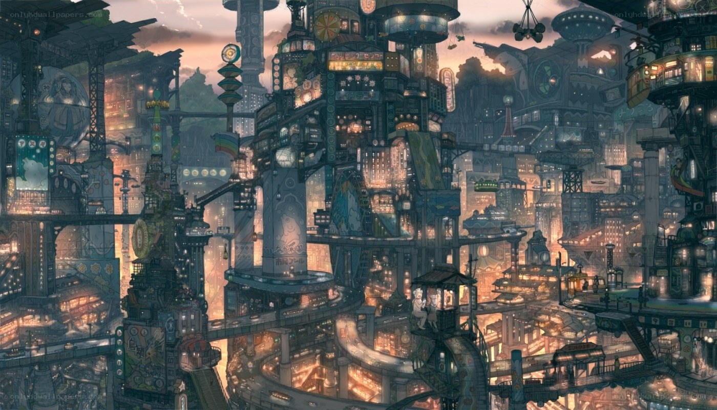 futuristic cityscape at dusk