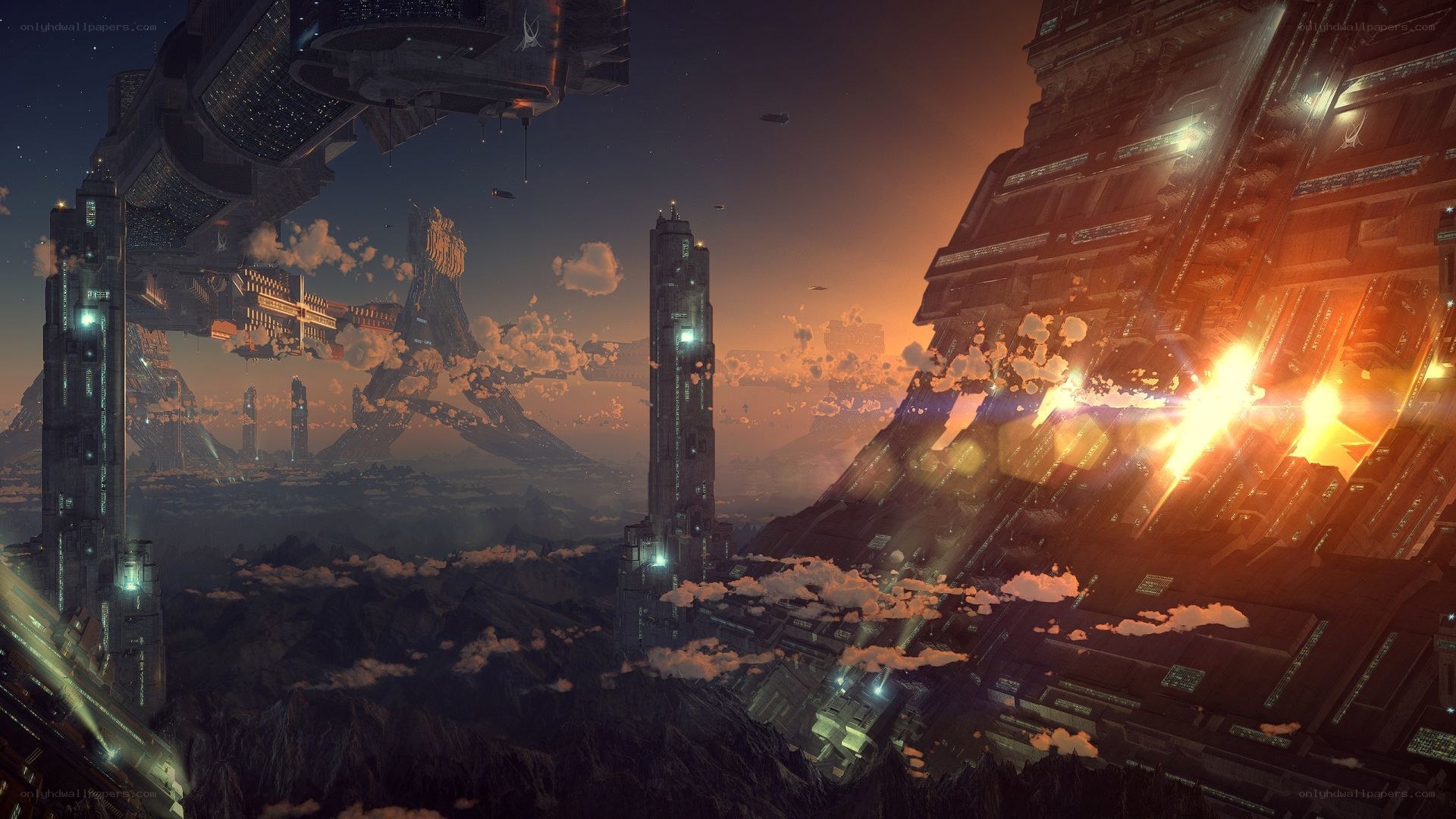 futuristic cityscape at dusk