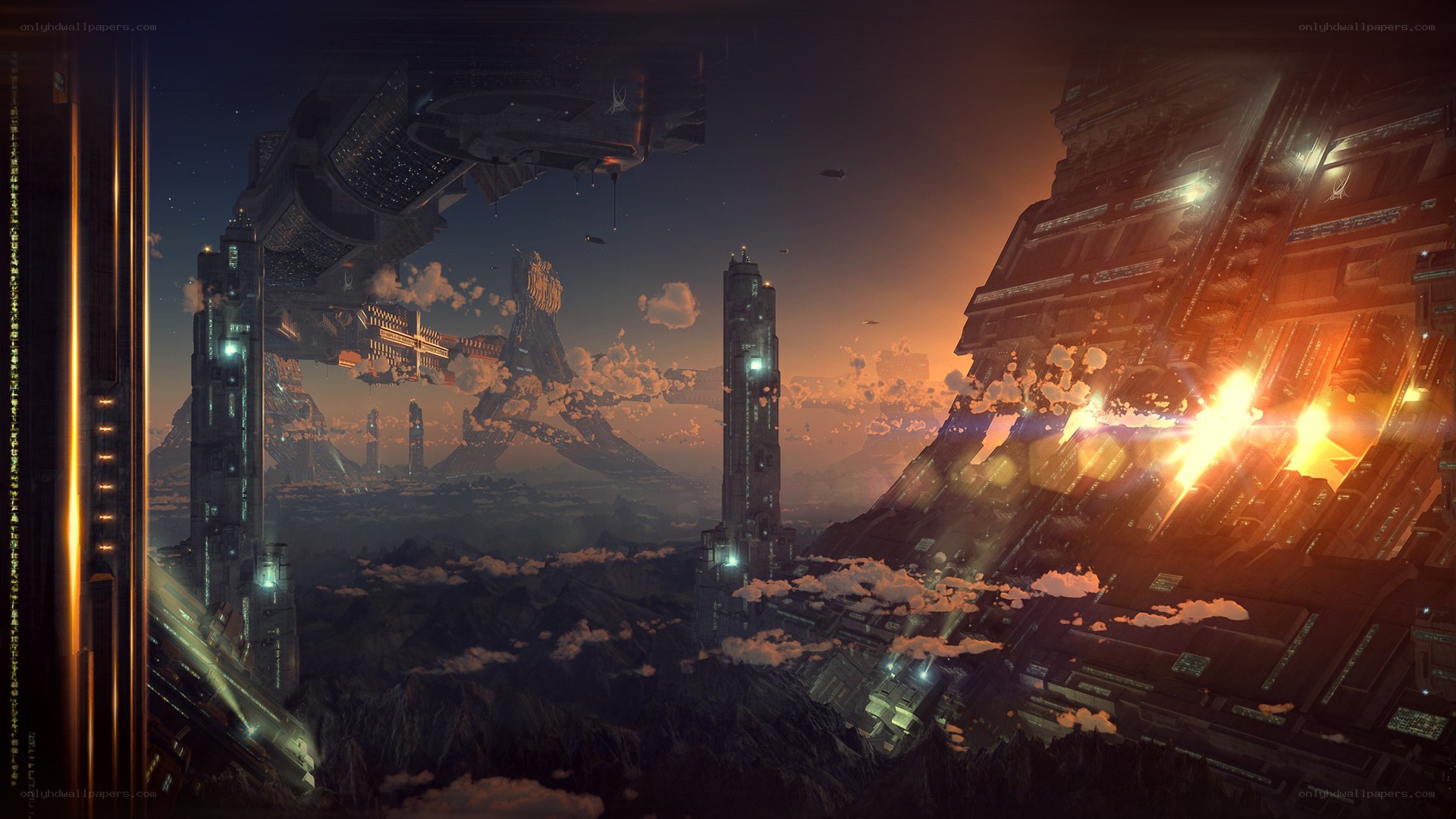 futuristic cityscape at dusk