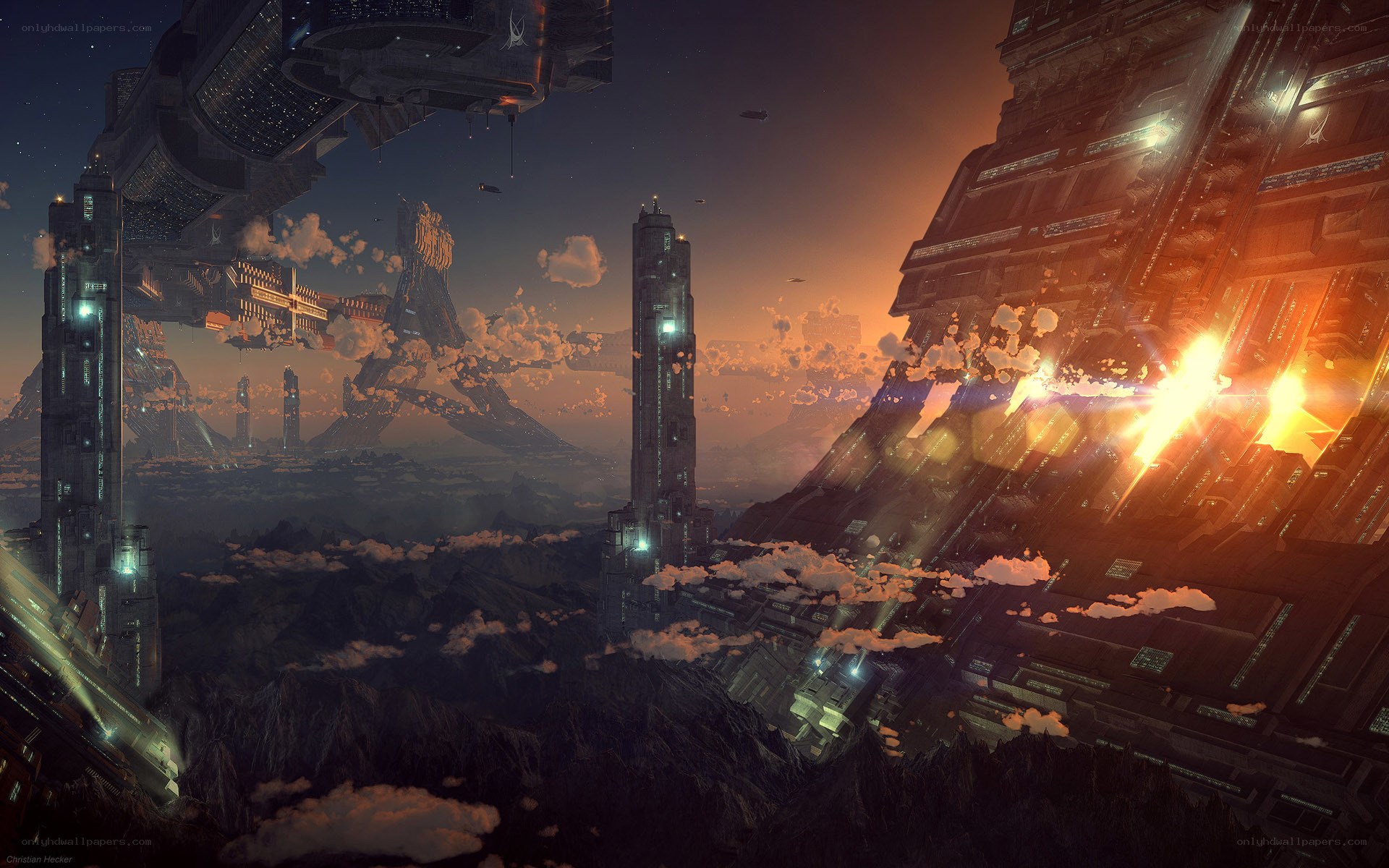 futuristic cityscape at dusk