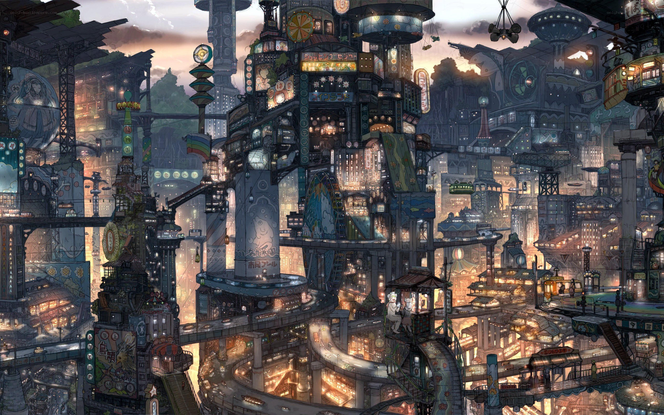 futuristic cityscape at dusk