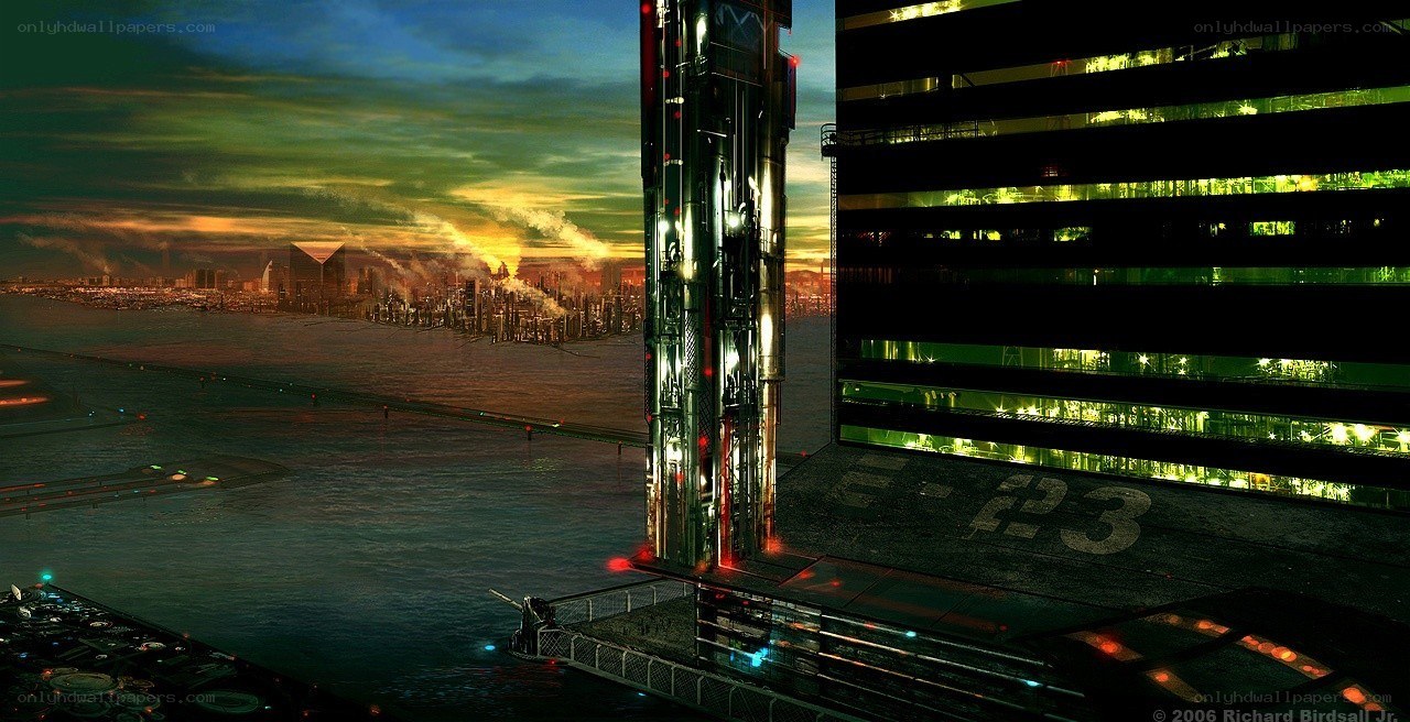 futuristic cityscape at dusk